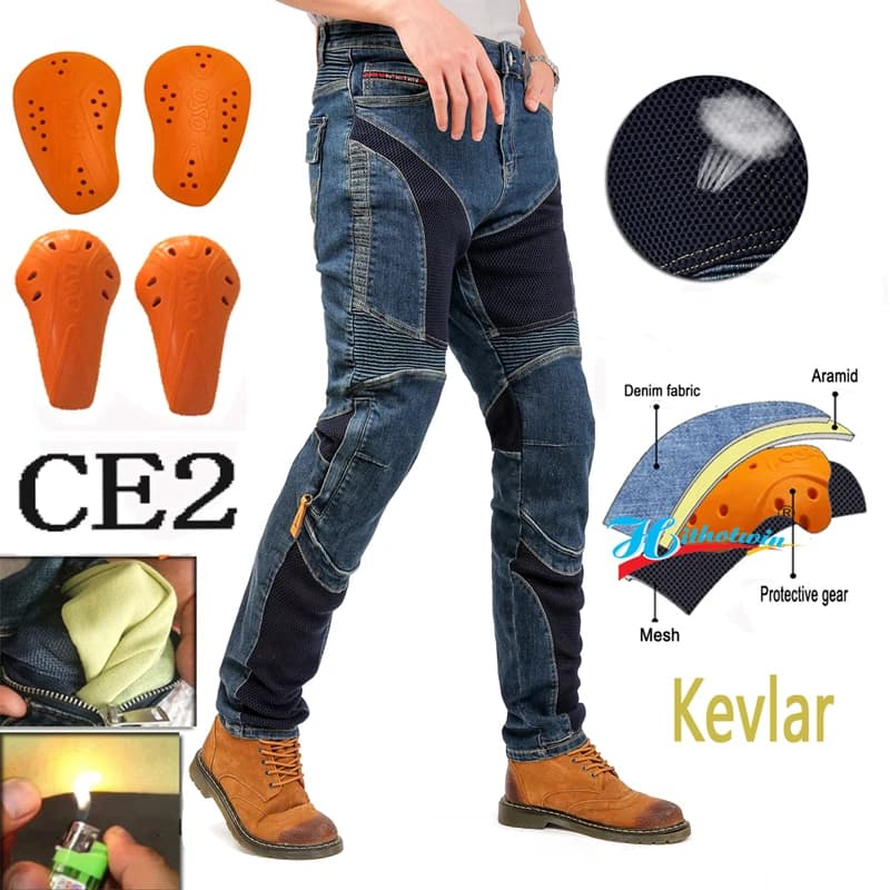 Moto Con ventilazione Kevlar Fori Protezione Jeans Motocross Uomo Pantaloni da moto Quattro stagioni Traspirante Hi-032