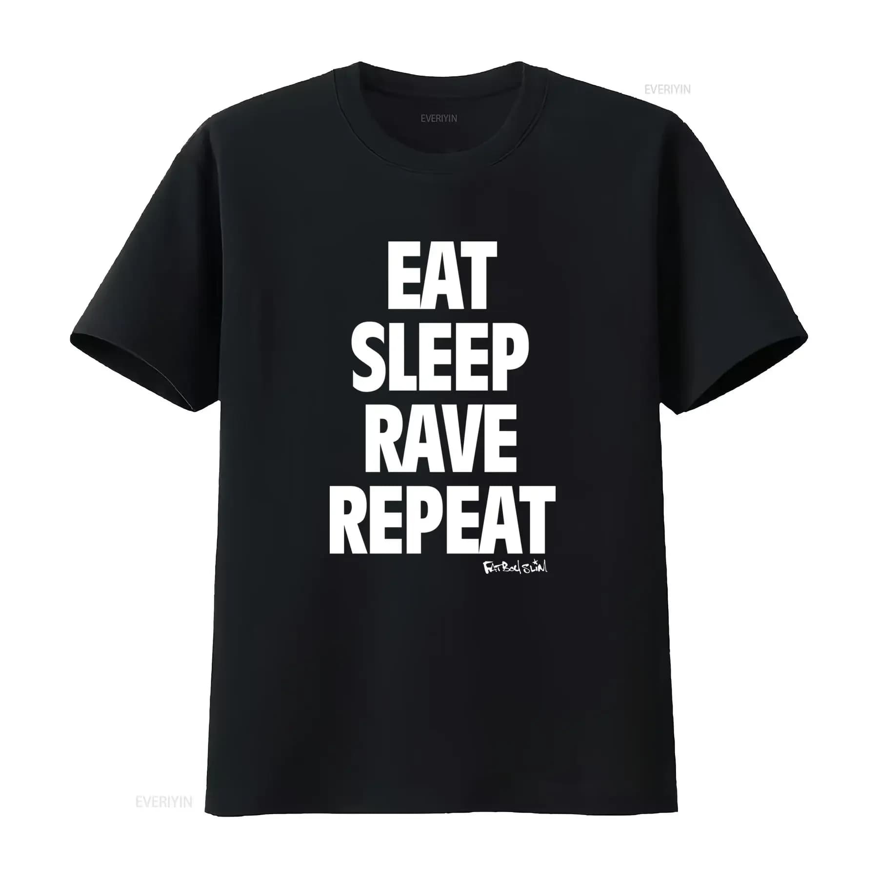 T-shirt Fatboy Slim Eat Sleep Rave Repeat da uomo, taglie S-3X, vintage, effetto lavato, streetwear versatile, unisex, elasticizzato