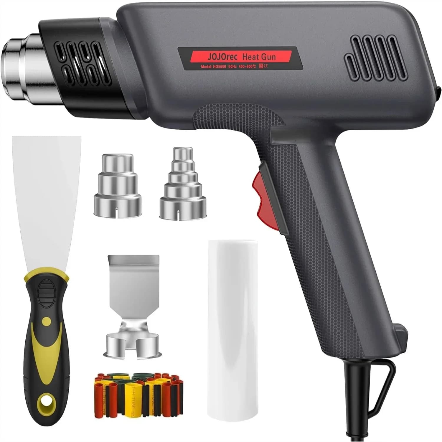 Pistola Termica 1800W con Doppia Impostazione di Temperatura, Riscaldamento Rapido, Protezione da Sovraccarico, 6 Ugelli per Rimozione Vernice e Lavori Artigianali