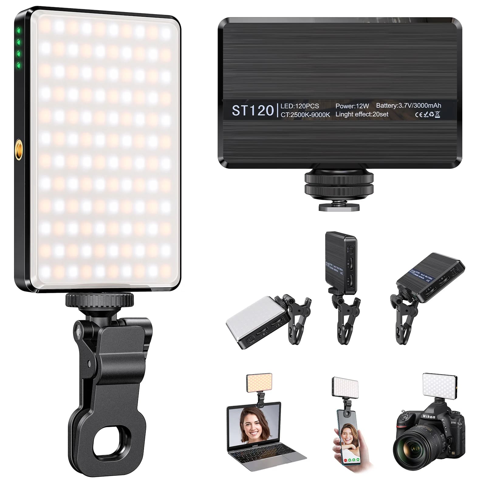 Bafang LED Selfie Light 3000Mah 120 LED Rechargeable Phone Light Clip 3 Light Modes Ring Light for Phone iPad Camera Laptop