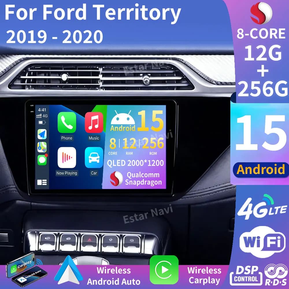 Autoradio Android 15 per Ford Territory 2019-2020, Lettore Multimediale GPS con Carplay, Android Auto, 4G, BT, Navigazione, DSP, Stereo