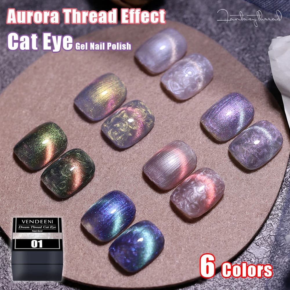 Vendeeni 6 colori Perla Shell Filo Cat Eye Gel Smalto per unghie TPO HEMA FREE Aurora Cat Eye Magnetico UV LED Soak Off Gel Varnish