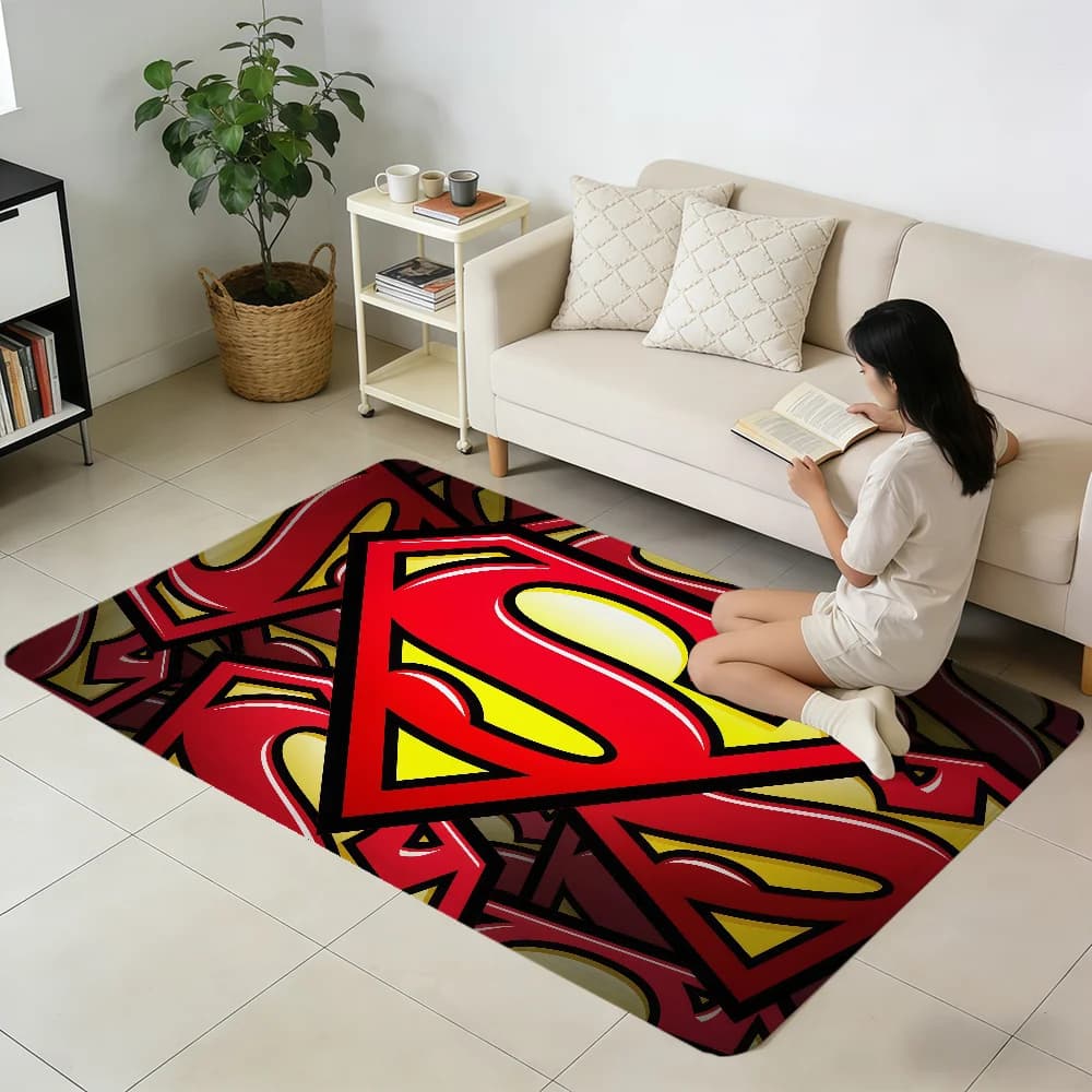 Tappeto con logo di Superman dal design accattivante, per camera da letto, cucina, bagno, corridoio, balcone, ingresso, decorazione per la casa