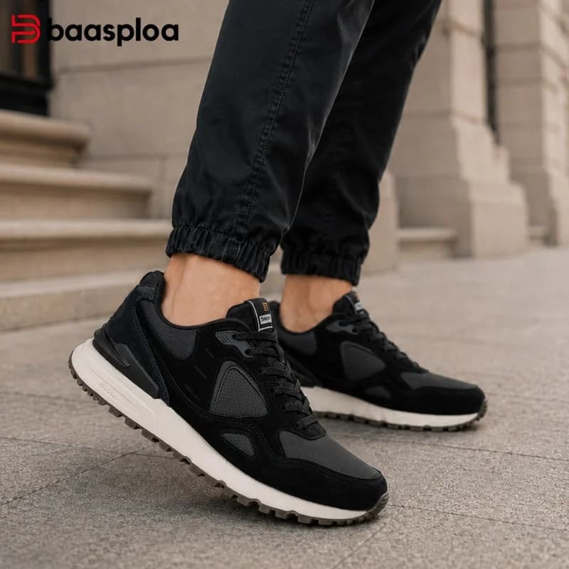 Baasploa Men Casual Sneakers Leather Fashion Trainers Daily Wear Lifestyle Shoes for Men New Comfortable Sport Shoes Non-Slip