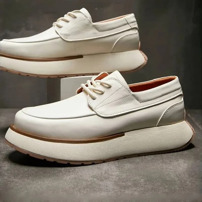 Spring Summer Horse Leather Shoes Men's Board Shoes Trendy Genuine Leather Breathable Casual Business Sneakers Soft Sole White