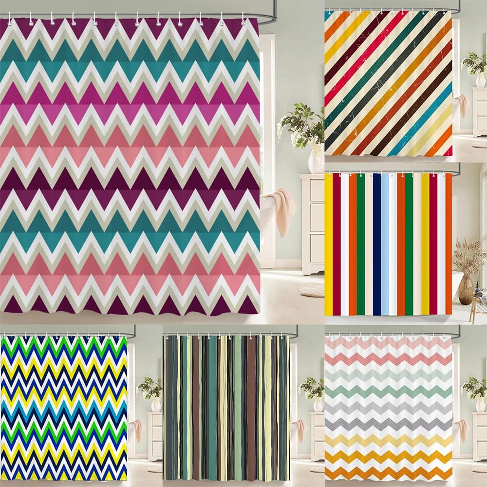 Tenda da doccia colorata con stampa geometrica Chevron, tenda da bagno in tessuto di poliestere impermeabile con ganci, ad asciugatura rapida, lavabile per B