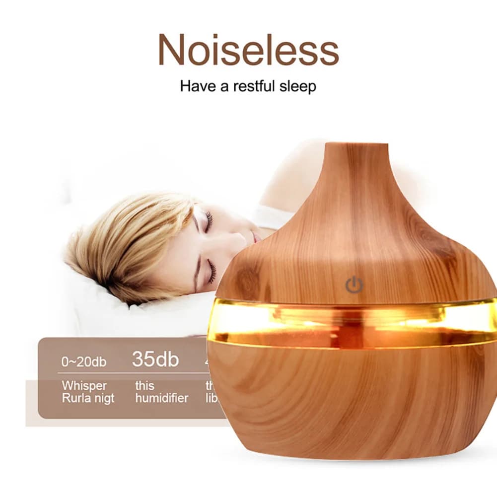 Umidificatore Elettrico, Diffusore di Oli Essenziali, Umidificatore ad Ultrasuoni Effetto Legno, Mini Nebulizzatore con Luce LED per Casa