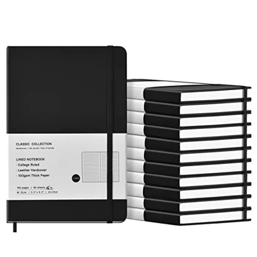 A5 Journal Notebooks Bulk, 160 Pages, 100GSM Thick Paper, 8.3 x 5.5 inch Hardcover Lined Leather Journals for Writing Office Sc