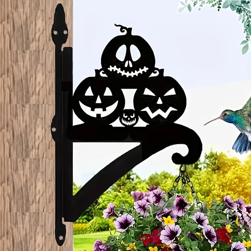 1 Piece 2D European Country-Style Heavy-Duty Wrought Iron Halloween Pumpkin Silhouette Wall-Mounted Plant Hanger - Modern Outdoor Decoration, Suitable for Flower Pots, Lanterns, Bird Feeders, and Wind Chimes - Halloween Decoration