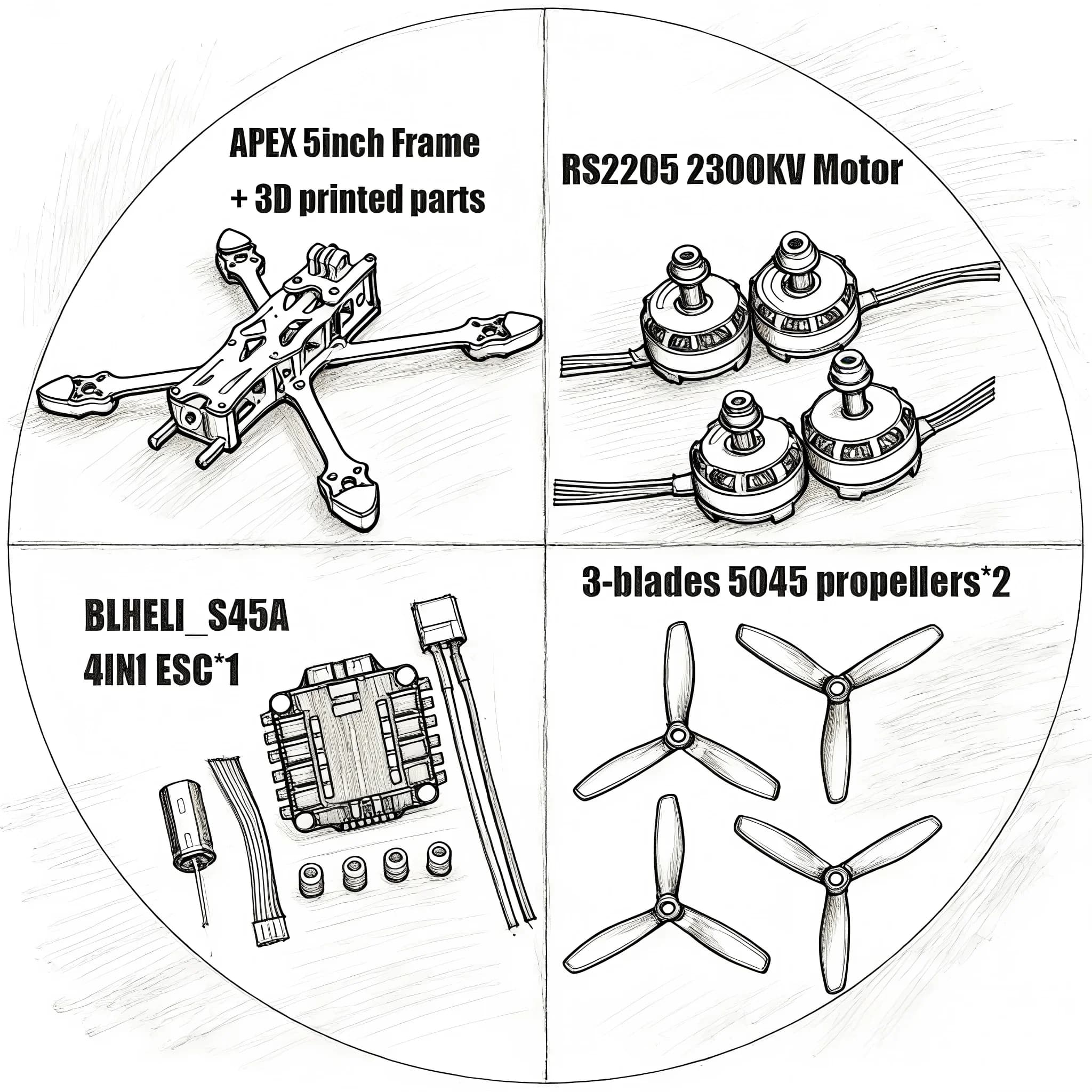 Kit Telaio Drone FPV APEX 5 Pollici in Fibra di Carbonio, Quadricottero da Corsa Freestyle con Controllo di Volo INAV Beatflight F722 Ardupilot PX4