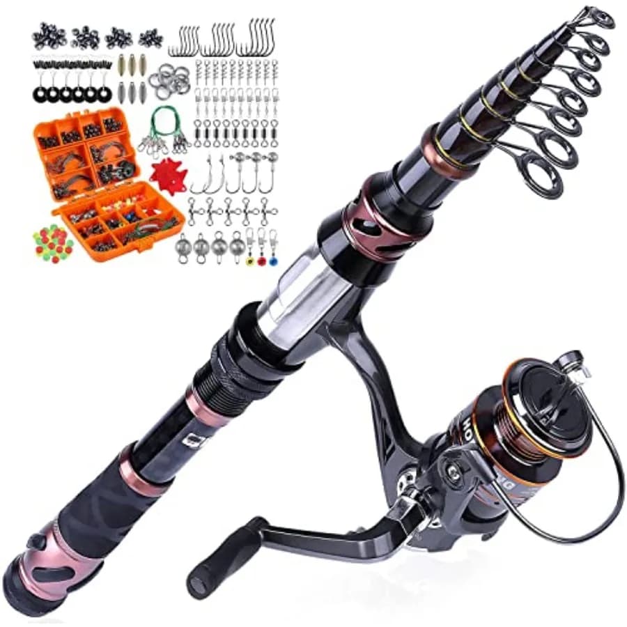 Set Canna da Pesca e Mulinello, Kit da Pesca 212 Pezzi con Scatola Porta Attrezzi, Canna da Pesca Telescopica