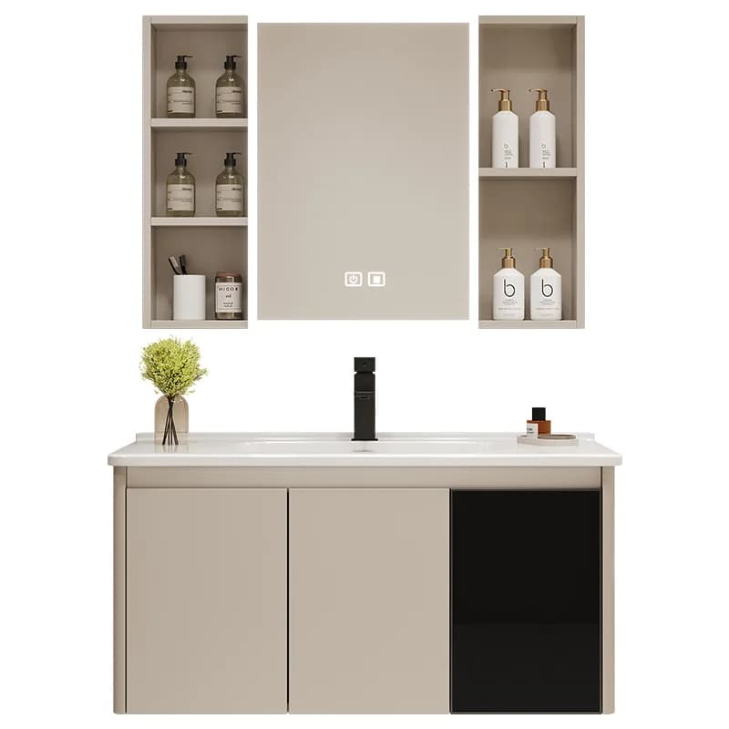 Crema vento moderno semplice bagno lavaggio viso lavaggio mano ceramica lavabo integrato combinazione specchio a nido d'ape alluminio
