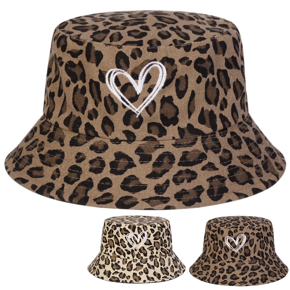 Cappello da Pescatore Unisex con Stampa Leopardata e Cuori, Cappello da Viaggio per Esterni, Cappello Parasole per Uomo e Donna, Bucket Hat