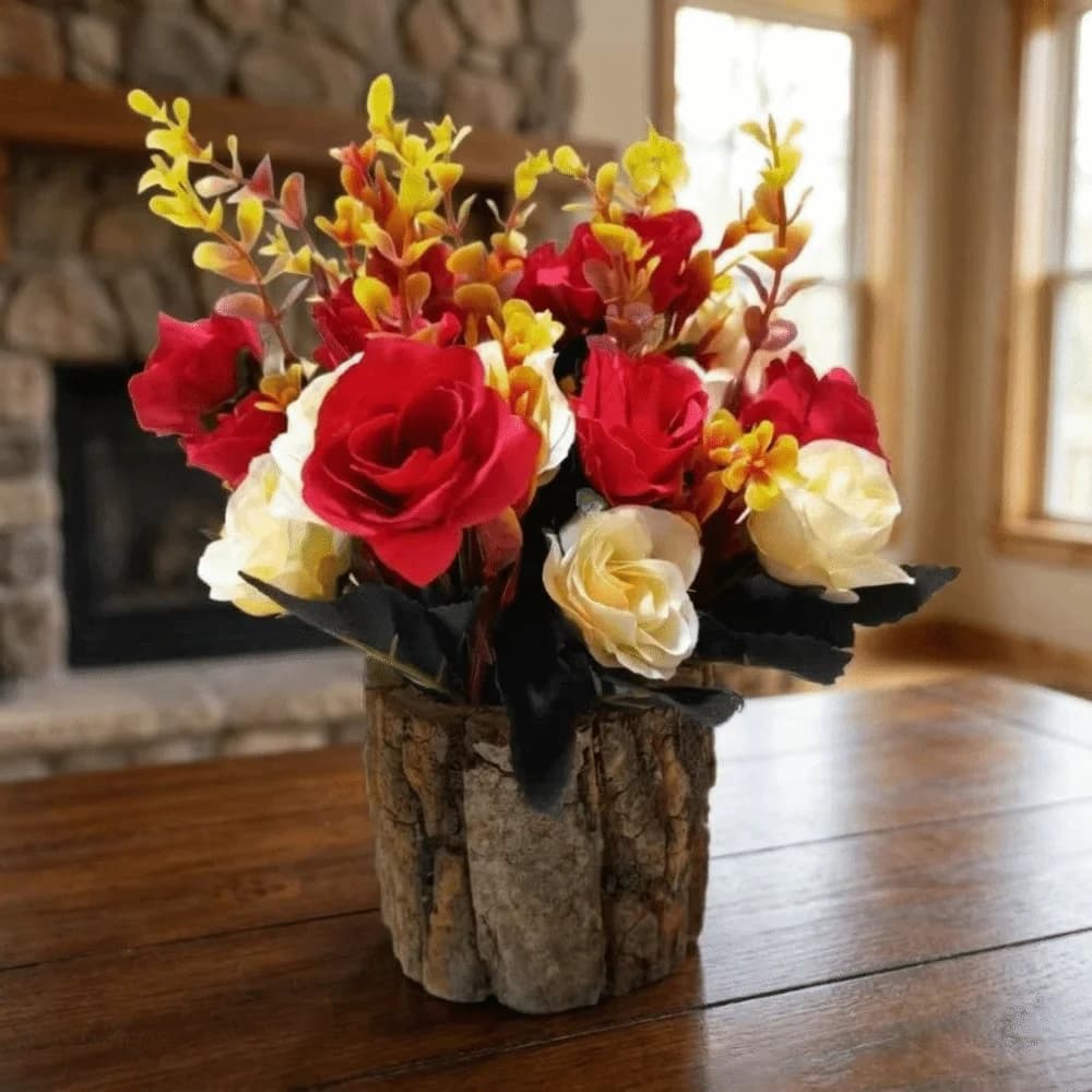 Natural Appearance Artificial Green Plant Realistic Handmade Bark Bucket Decoration Plastic Fake Sunflower Set Photography Props