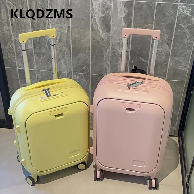 KLQDZMS 18"20"24 Inch Travel Suitcase Front Opening Laptop Boarding Case Multifunctional Trolley Case Charging Luggage