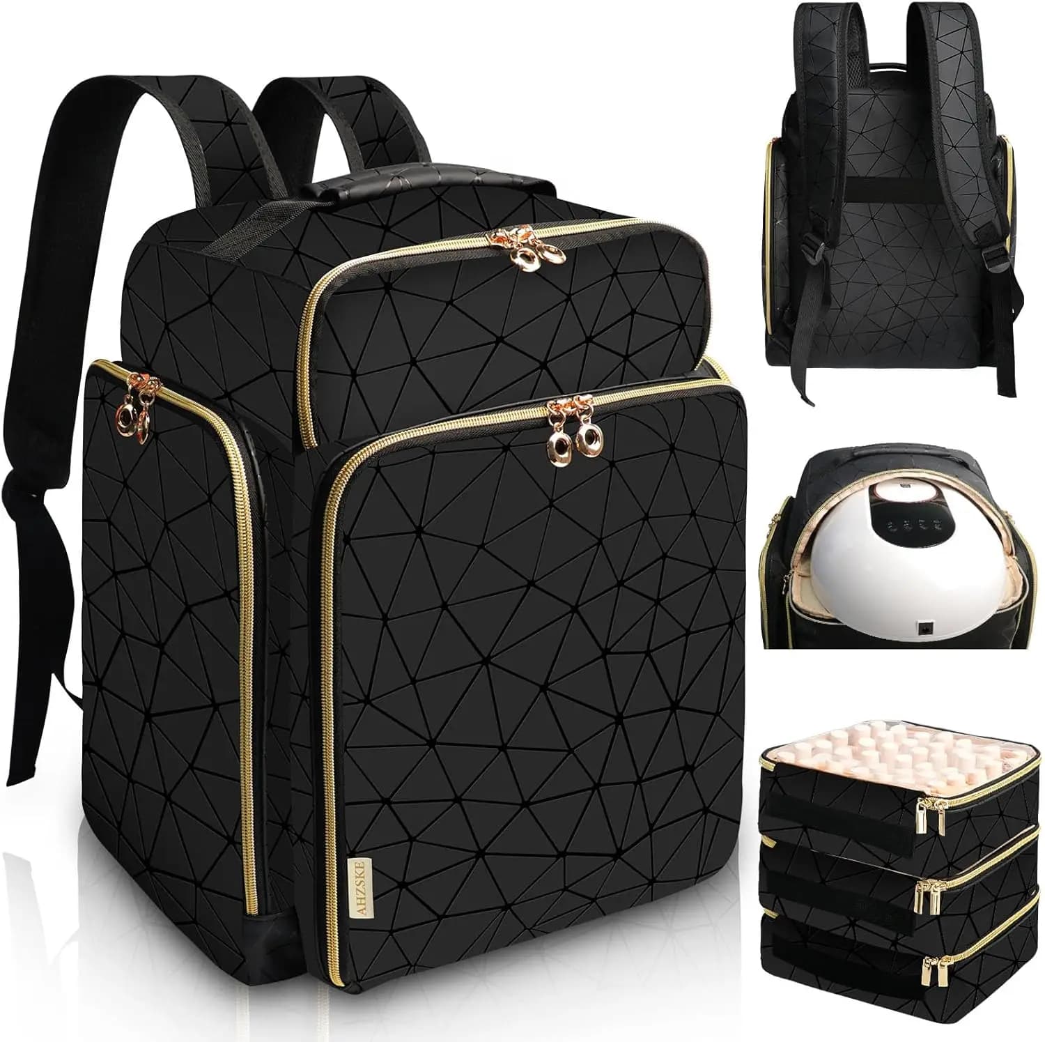 Zaino Organizer Extra Large per Smalti con 126 Bottiglie e Lampada UV, Borsa da Viaggio Portatile in Elegante Nero