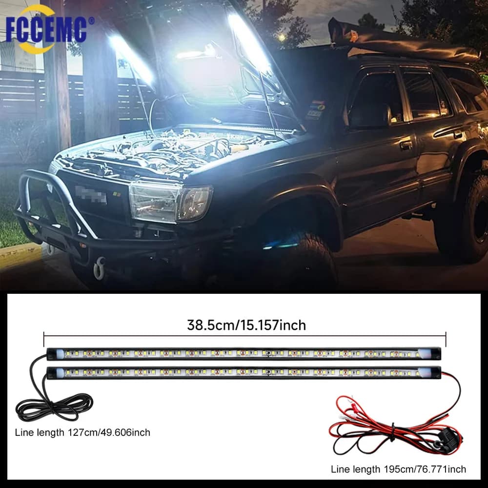 Kit di ispezione del lavoro con striscia di luce bianca super luminosa impermeabile universale 2 in 1 per illuminazione sotto il cofano dell'auto 12V adatto a qualsiasi veicolo