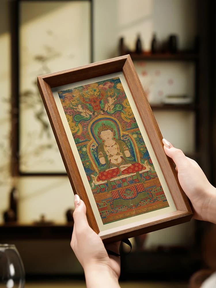 Zen Decorative Frame with Chinese Style Buddha Theme, Table Ornament for Living, Gift for Entry