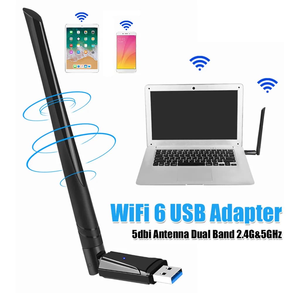 USB Adapter WiFi 6 900Mbps Dual Band 2.4G&5GHz, Dongle USB WiFi Without Driver, Receiver with 5dbi antenna for Windows 7/10/11