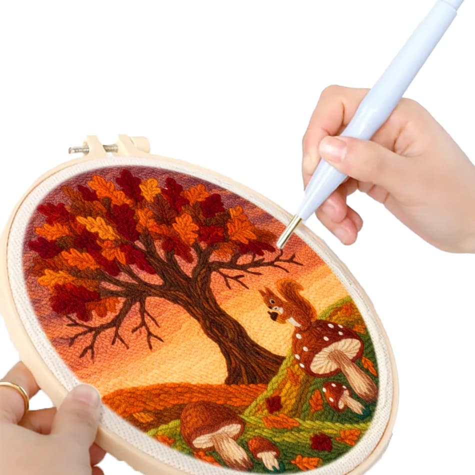 GATYZTORY embroidery punch needle stitch Autumn Tree Scenery Creative handmade gift Diy Crafts with frame 20x20cm Sewing Yarn