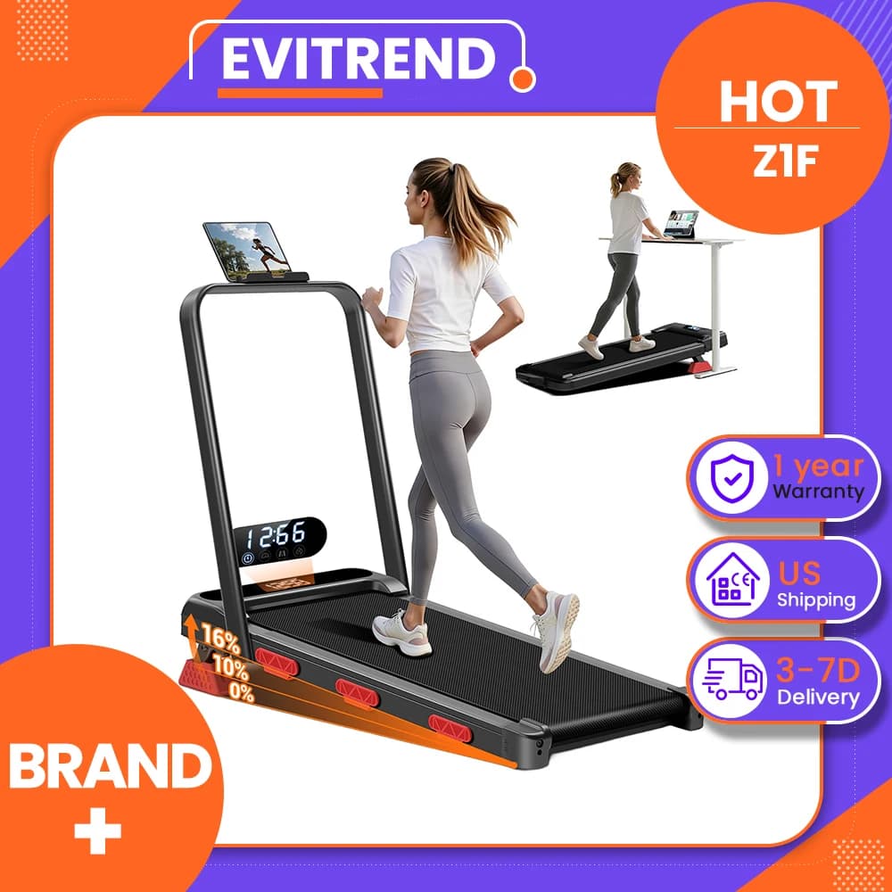 EviTrend Z1F 3-in-1 Foldable Treadmill with 16% Incline, 3 Manual Incline Levels, 2.5HP Quiet Brushless Motor, 10km/h Max Speed, 136kg Capacity, 39cm Wide Running Belt, 6 Shock Absorbers, LED Display, for Home & Office, Local Delivery