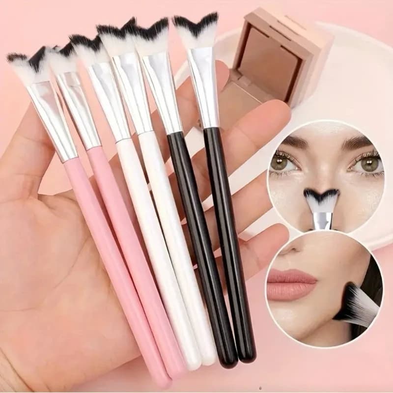 Set di 3 Pennelli Cosmetici Professionali in Nylon Angolati a V per Illuminante, Contorno, Correttore, Trucco, Sopracciglia e Effetto Halo sul Naso