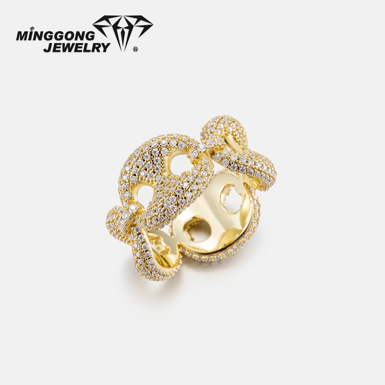 Anelli Moissanite stile hip-hop G-Link da 12 mm personalizzabili Nuovo design Argento 925 10K/14K Oro massiccio VVS per uomini e donne
