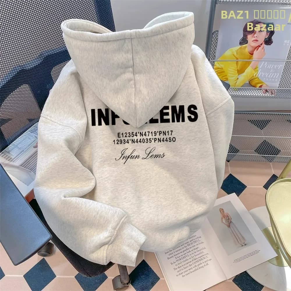 American Style Oversize Hoodie Men's Fashionable All-Match Handsome Autumn Winter Fleece Heavyweight Hooded Jacket Printed Top