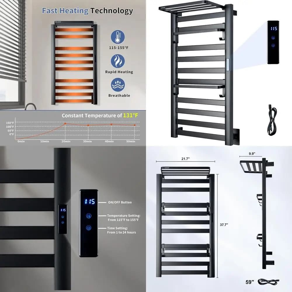 Scaldasalviette Elettrico Programmabile da Parete con 10 Barre per Bagno, Controllo della Temperatura, Asciugatore