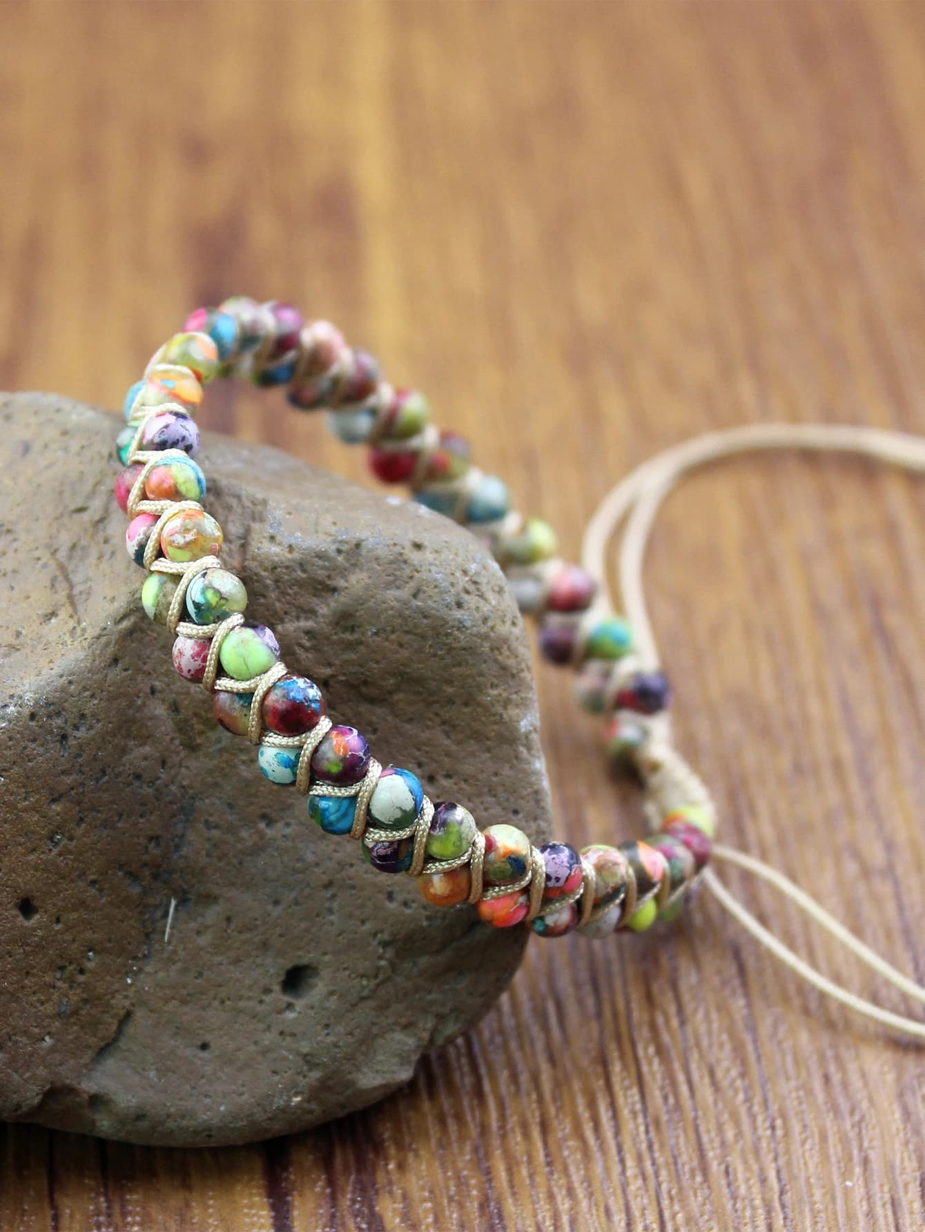Braccialetto regolabile intrecciato fatto a mano con pietre naturali di perline colorate da 4mm per le donne