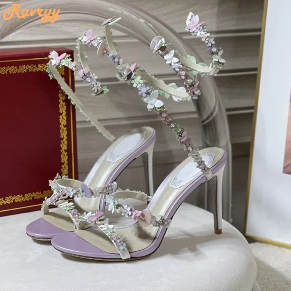 Farfalla Fiori Spago Sandali Donna Moda Lusso Tacchi alti Tacco a spillo Tacco quadrato Slip On Sandali estivi 2025 Nuove scarpe