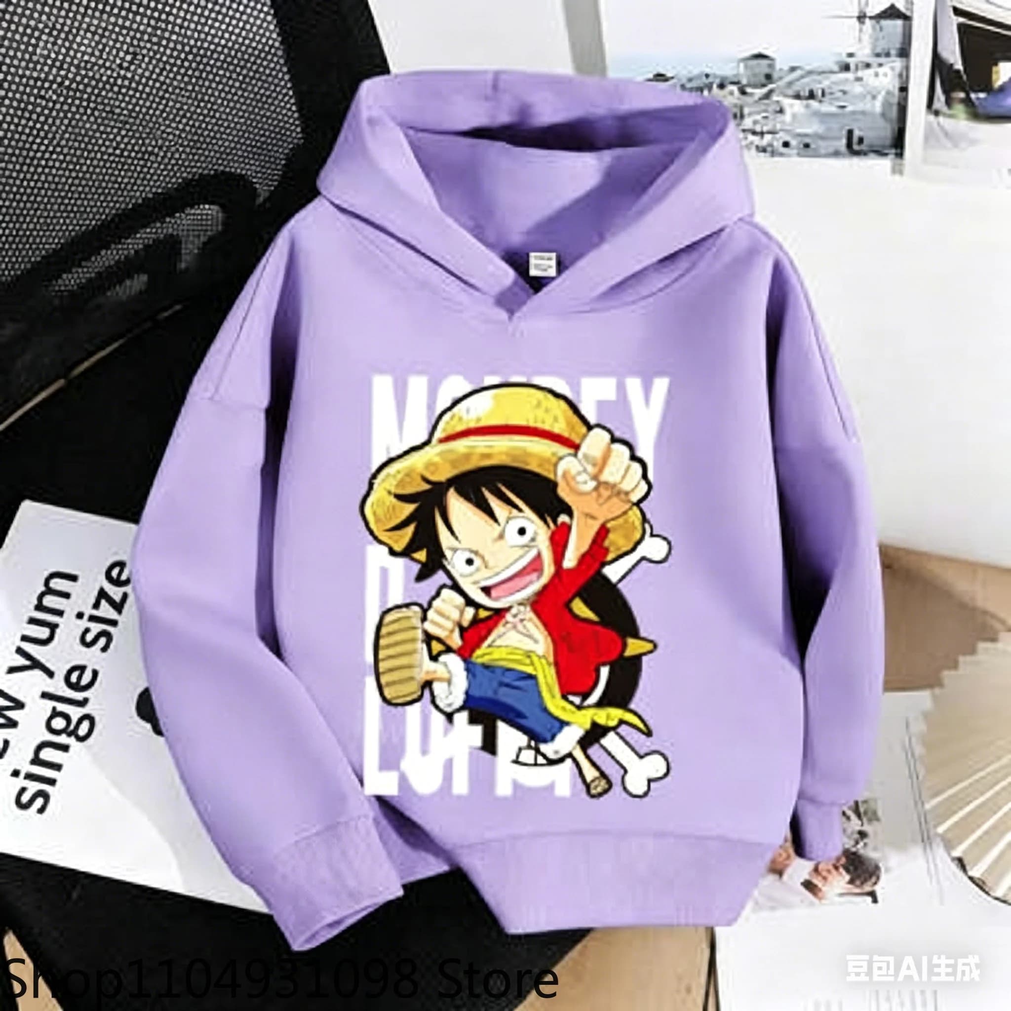 Completi per Bambini e Bambine, Regali, Abbigliamento One Piece, Felpe con Cappuccio Spesse con Cartoni Animati, Felpe Luffy Anime alla Moda, Vestiti Morbidi, Felpe