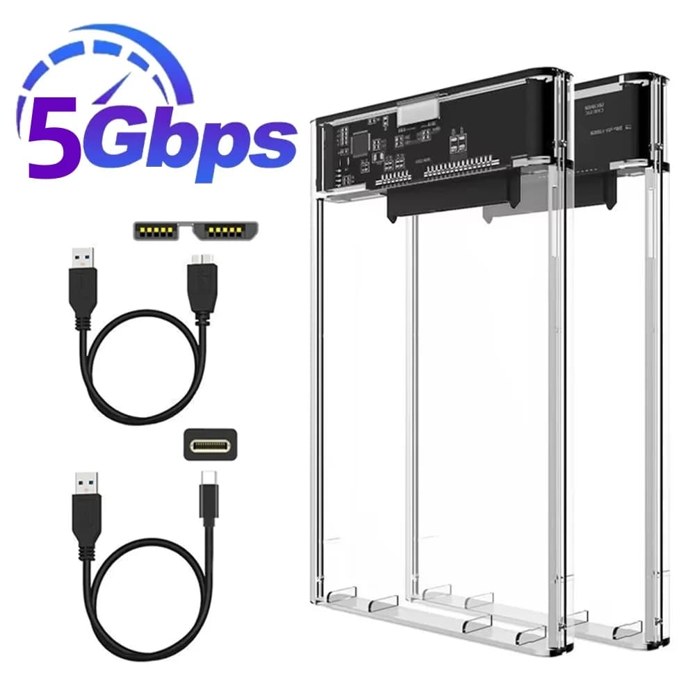Custodia per disco rigido esterno trasparente Custodia per HDD SSD da 2,5 pollici da Micro-B a USB3.1 Custodia per unità da 4 TB compatibile con laptop UASP SATA III