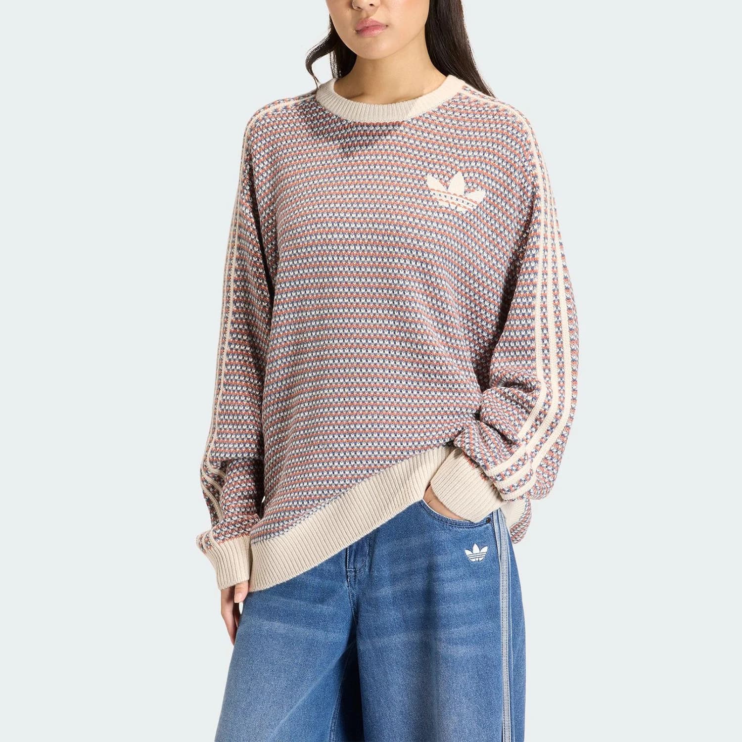Pullover ampio lavorato a maglia con collo rotondo da donna Adidas Clover originale KQ6292