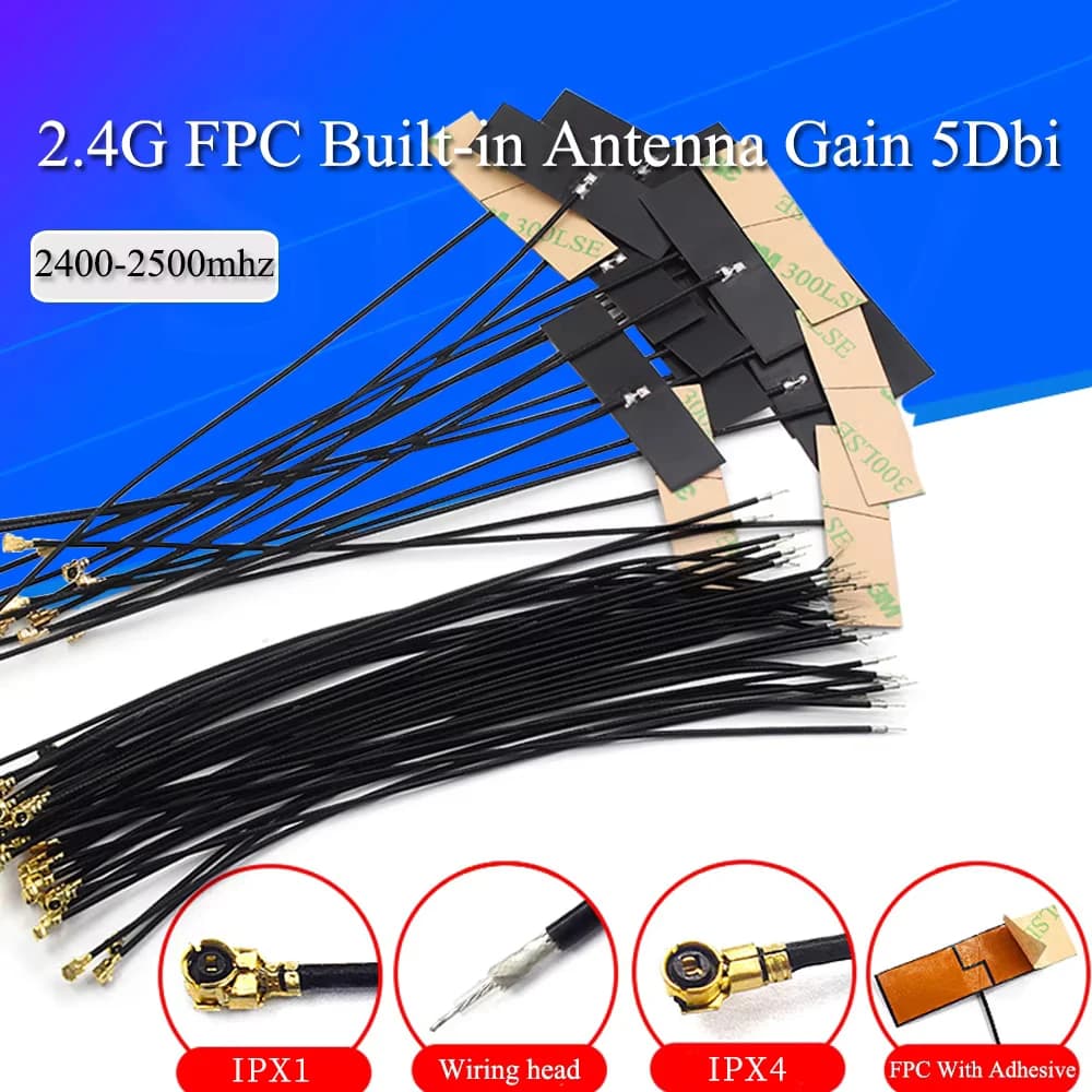 5Pcs/Lot WiFi 2.4G High Gain Built-in Flexible FPC Soft Antenna ZigBee Bluetooth Module Ipx4 Patch Antenna IPX to FPC Antenna