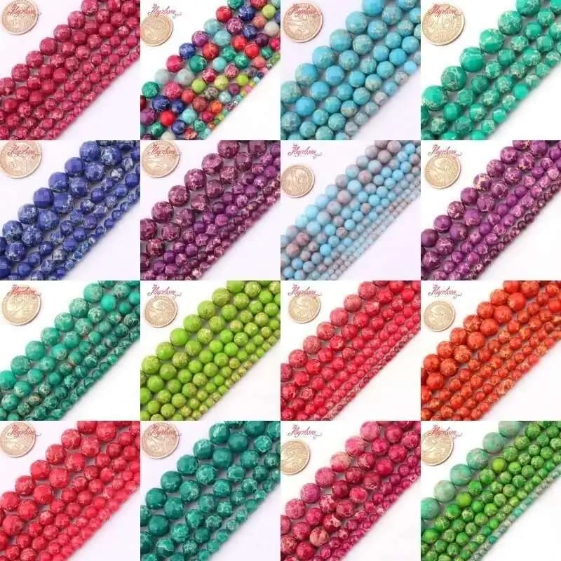 Perline di pietra di sedimenti di mare rotondi naturali per la creazione di gioielli Collana Bracciale Filo distanziatore 15 pollici Perline sfuse fai da te 6mm 8mm 10mm
