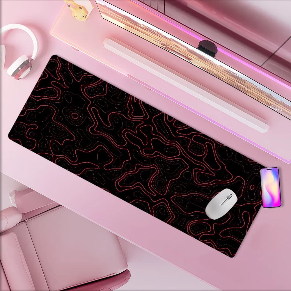 Tappetino per Mouse con Mappa Topografica Nera, Antiscivolo, Spesso, per Studenti e Gaming, Grande, con Bordo Cucito, per Ufficio