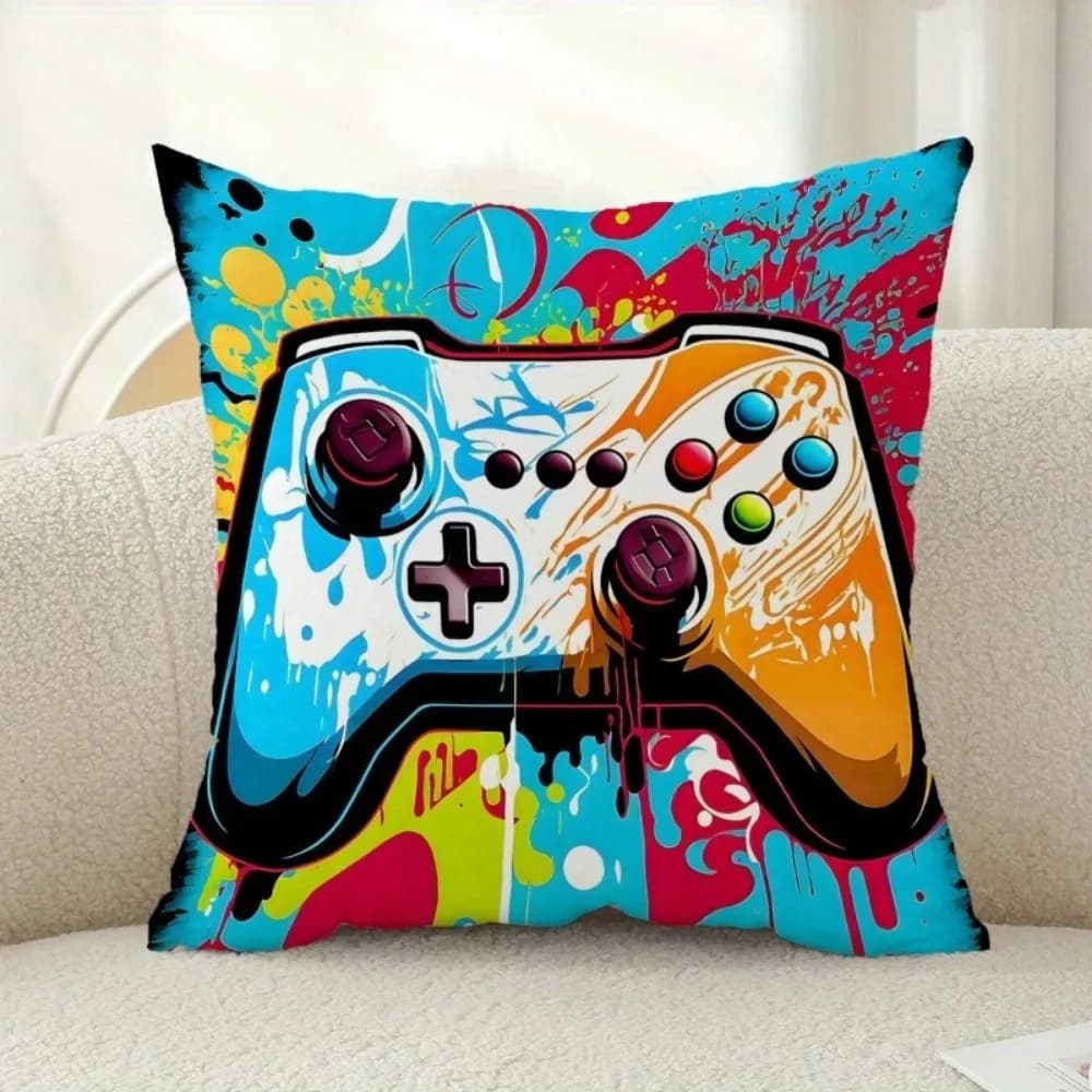 Fodera per cuscino decorativa a doppia faccia con motivo Splash Ink Gamepad, stile gaming, per divano e soggiorno