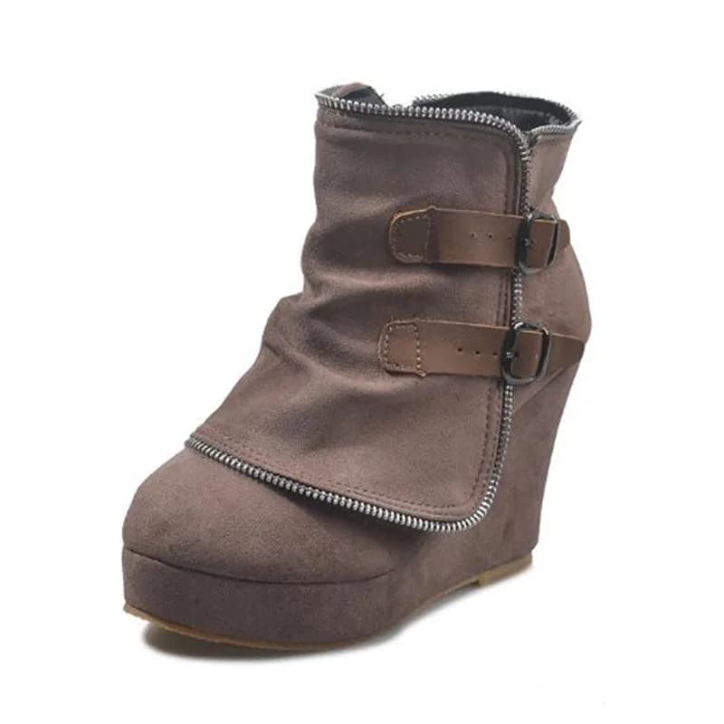 New 2026 Autumn Winter Chunky Ankle Boots Women Suede Wedge Zipper Solid Color Warm Boots Handmade Fashion Retro Mom Ladies Boot