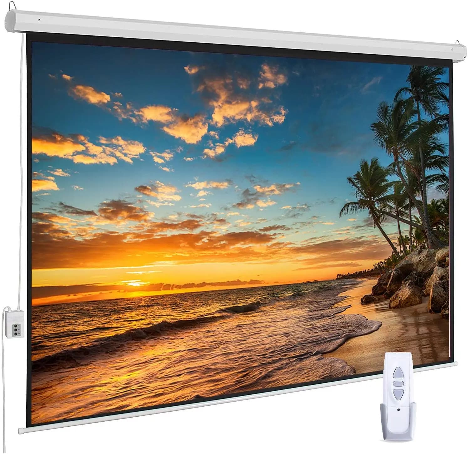 Schermo per Proiettore Motorizzato da 100 Pollici, 16:9 HD, con Telecomando, Montaggio a Parete/Soffitto per Home Theater