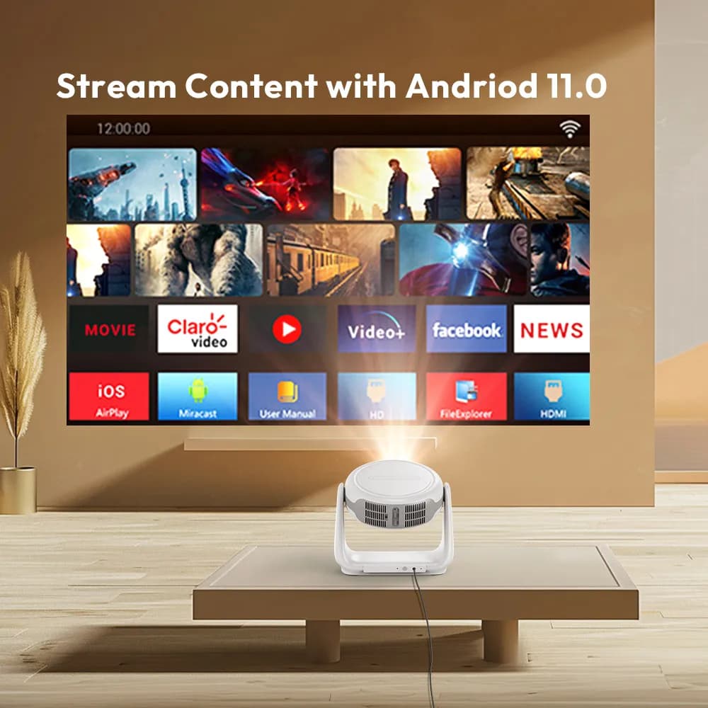2026 Proiettore domestico mini Android 9.0 portatile unico Proiettore video 3D 4K con supporto Home Theater Modello A10 Lunga durata