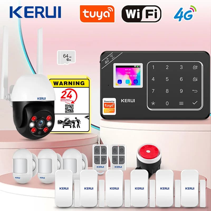 KERUI WiFi/4G GSM Allarme antifurto domestico con sensore di movimento PIR, sensore porta, Tuya Smart, supporto Alexa, sistema di allarme di sicurezza W184