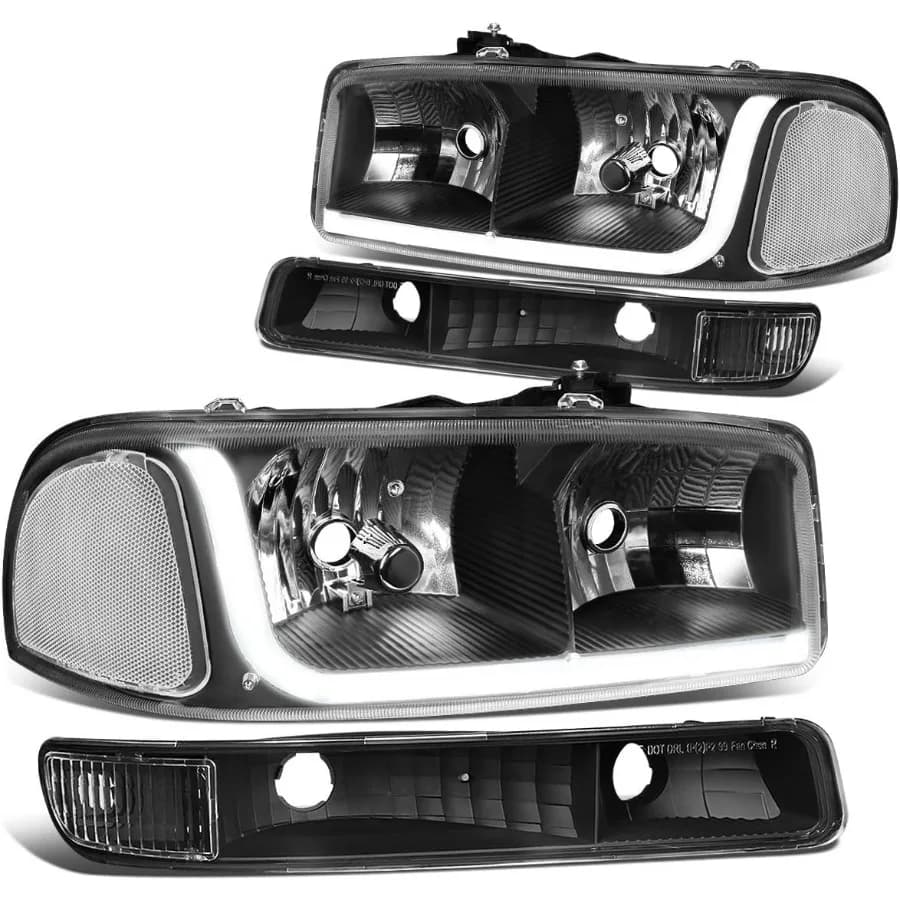 HL-LB-SIERRA99-BK-CL1 Faro a striscia LED DRL da 4 pezzi + lampada paraurti compatibile con Sierra/Yukon 99-07 NON adatto alle finiture Denali