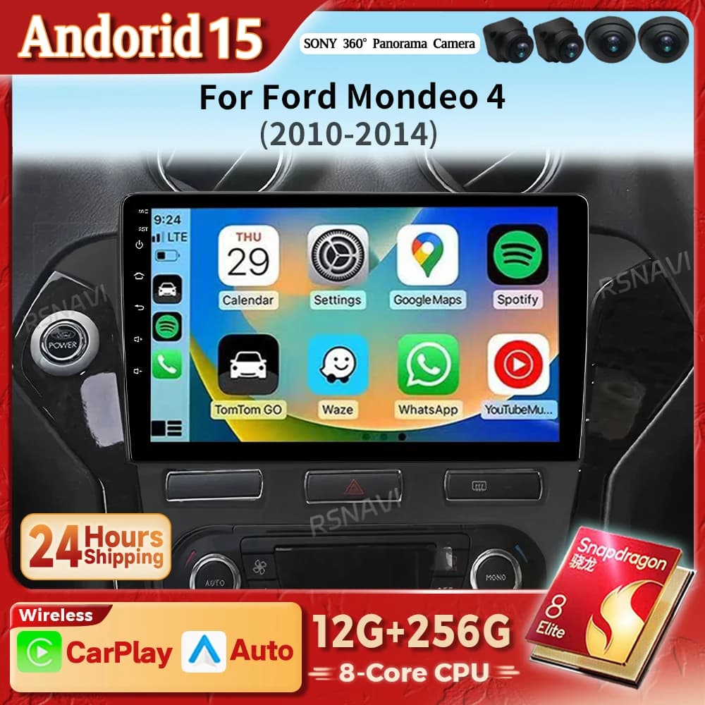 Android 15 Carplay Auto 2K Schermo Autoradio Lettore Multimediale Per Ford Mondeo 4 2011 - 2013 Autoradio GPS Stereo 2din Qualcomm