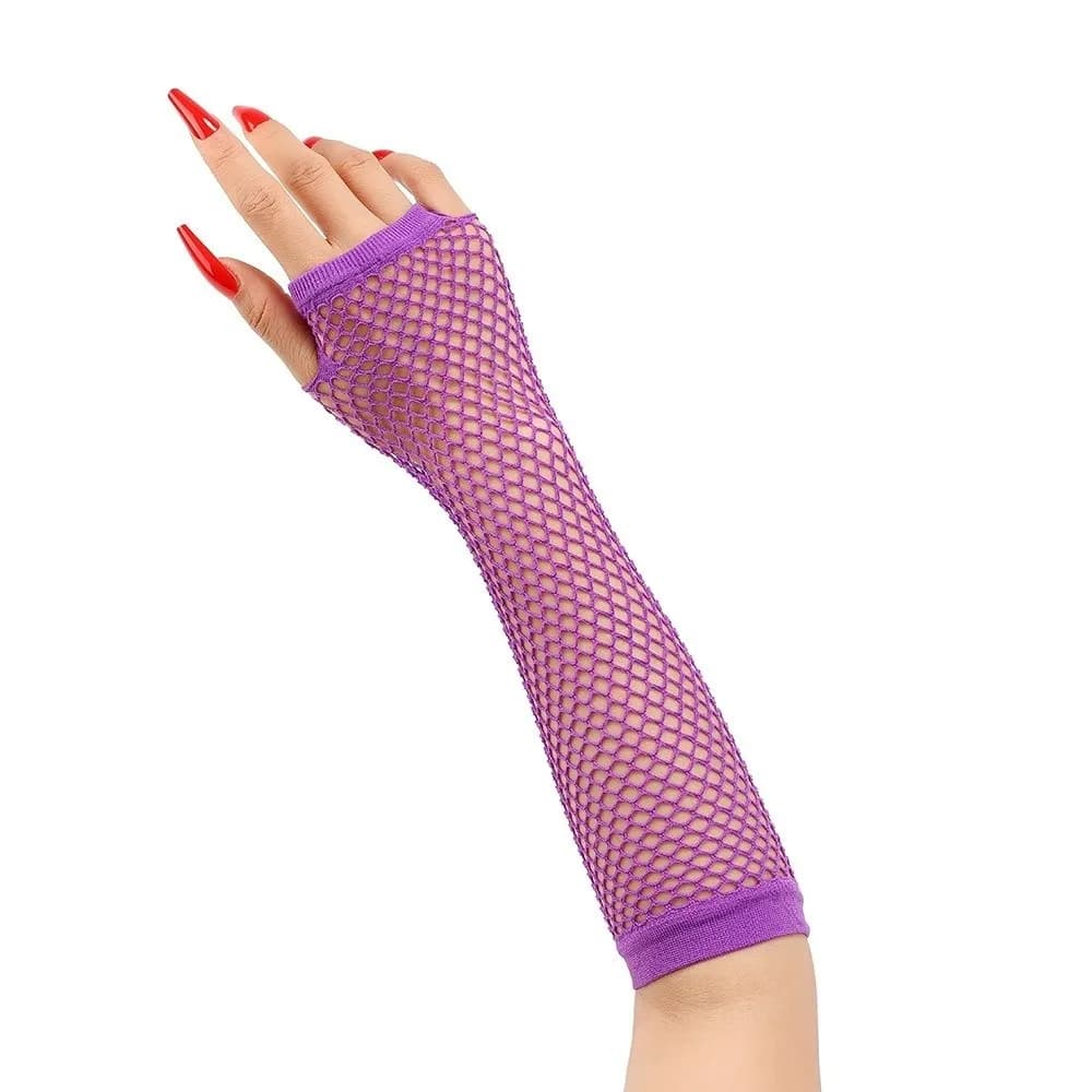 Simple Solid Color Fishing Net Gloves Long Fingerless Mesh Gloves Half Finger Lolita Long Gloves Goth