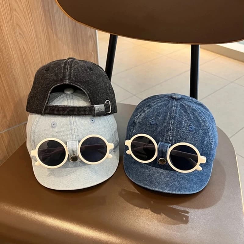 Occhiali da sole staccabili Baby Denim Berretto con lingua d'anatra Tesa corta Cappello da baseball da cowboy Moda Bambini Occhiali da sole 8-36M Bambini all'aperto