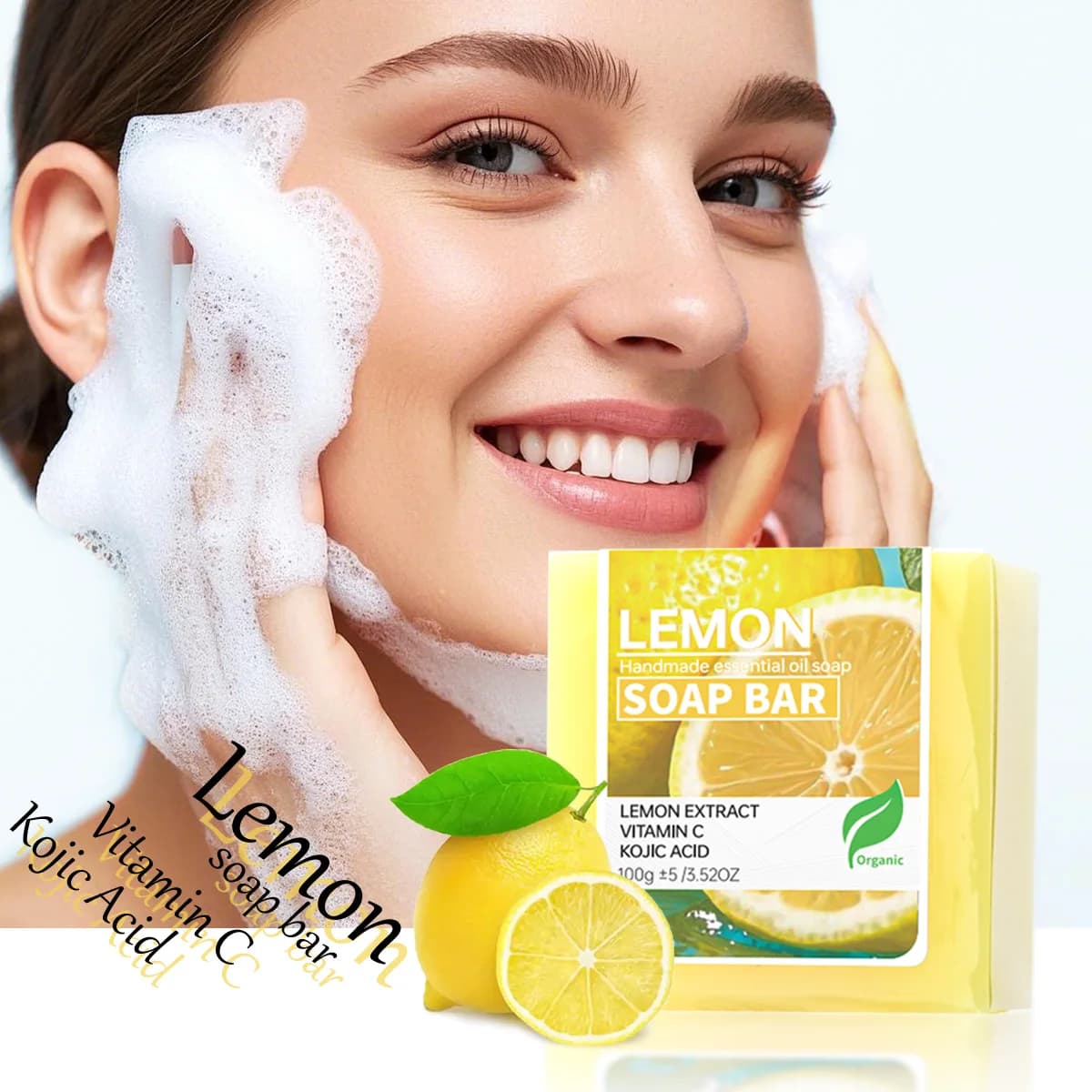 Sapone all'olio essenziale di limone, sapone schiarente e detergente per la pelle alla vitamina C, aggiunto con quercetina per migliorare la luminosità della pelle, profondamente