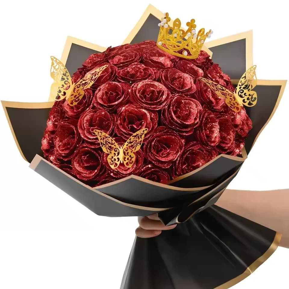 11 Pieces of Artificial Glittered Roses, Eternal Fin Flowers for Bouquet Fai-da-Te, Ideal for Weddings, Anniversary, Valentine's Day, Mother's Day
