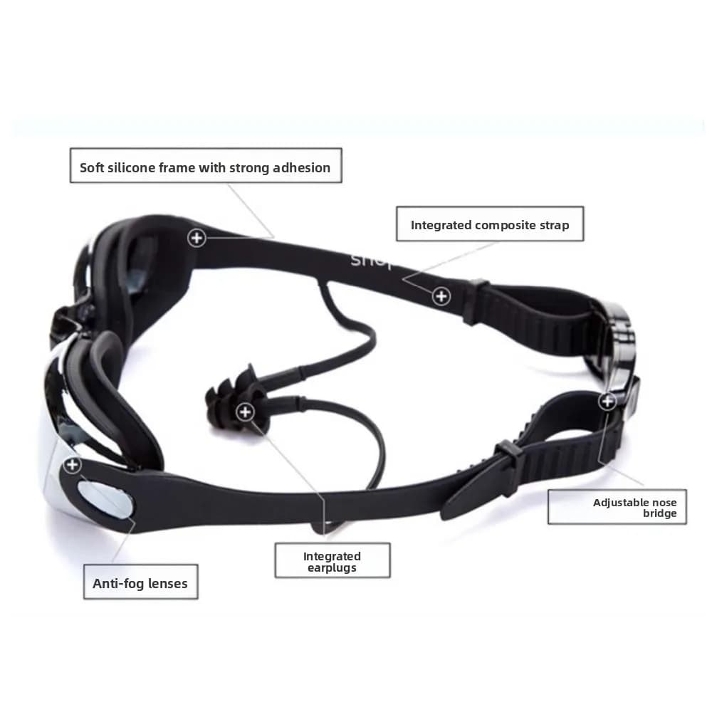 Waterproof Nuoto Eyelets for Miopia with Electroplating, Brilliant Colors, with Ear Caps, Large Silicone Mount