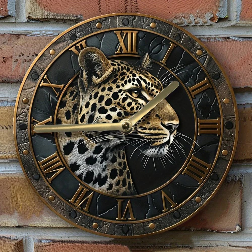 Silent Wall Clock with Leopard Print - Fa-da-Te Aluminum Watch Kit with 3D Effect - Artistic Home Decoration and Gift Idea for Thanksgiving